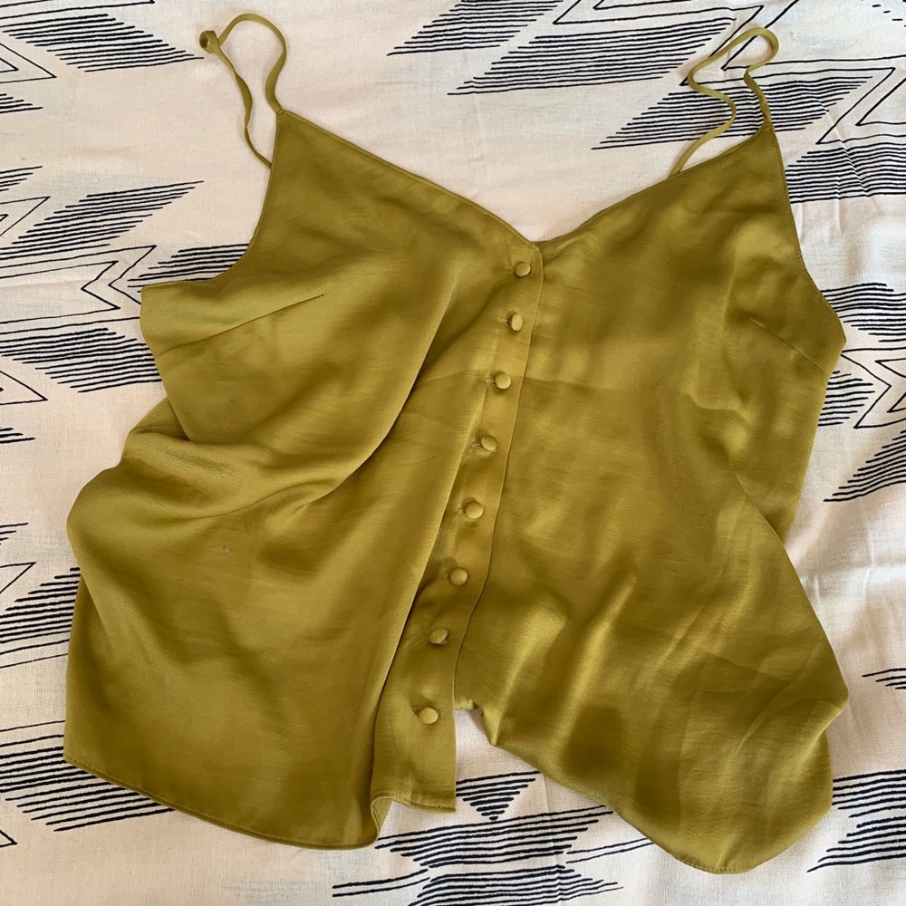 TOPSHOP Chartreuse Silk Button Down Cami